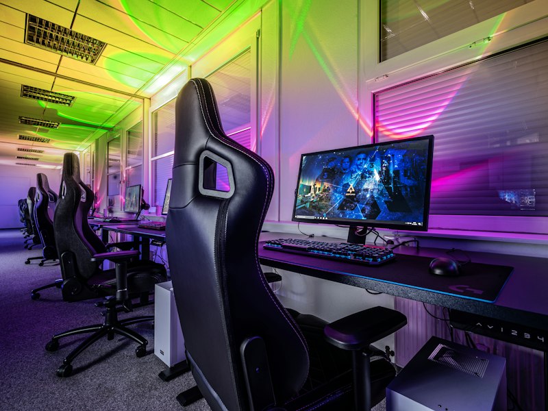 Community games night with glowing screens